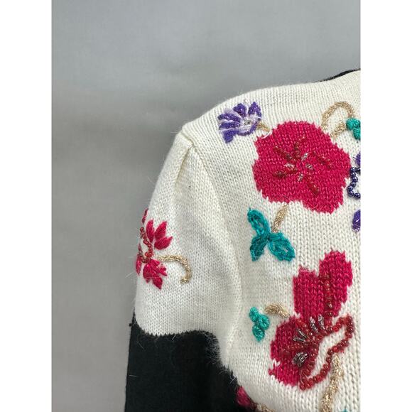 Vintage Jaclyn Smith Floral Embroidered Sweater Bold 80s Statement Size Large - Picture 8 of 16